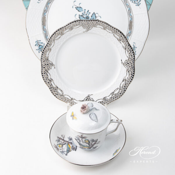 Herend Rothschild Bird Platinum Place Setting 4pc O-ROE