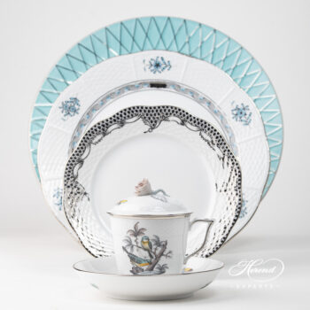 Herend Rothschild Bird Platinum Place Setting 4pc O-ROE