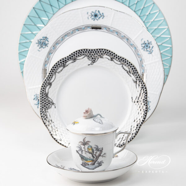 Herend Rothschild Bird Platinum Place Setting 4pc O-ROE