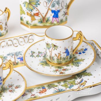 Asian Garden Coffee set FODO Hand-painted with Oriental Showmen figurines
