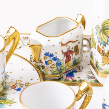 Asian Garden Coffee set FODO Hand-painted with Oriental Showmen figurines