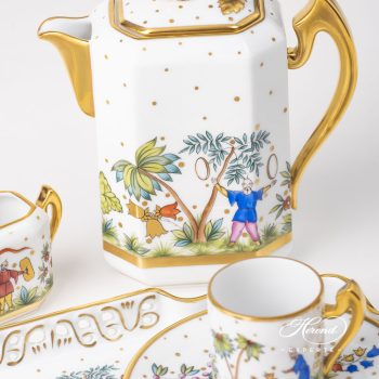 Asian Garden Coffee set FODO Hand-painted with Oriental Showmen figurines