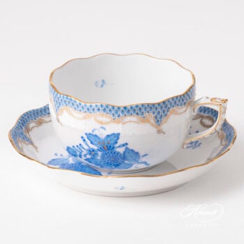 Herend Apponyi Blue Teacup with saucer with Fishnet finish 724-0-00 AB-ETB1