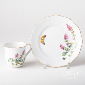 Herend Wildflowers with Butterfly pink Breakfast set